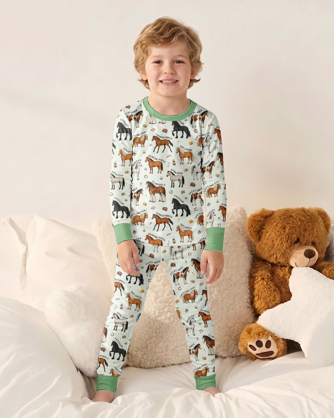 Types Of Horses Bamboo Two Piece Long Sleeve Pajama Set