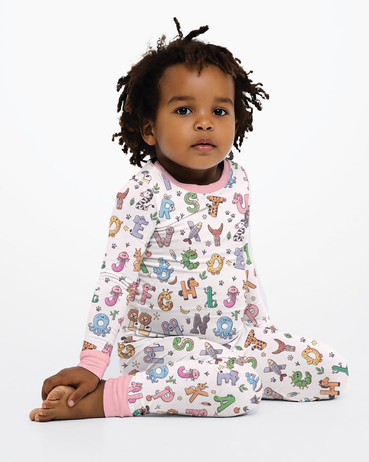 Animals Alphabet Bamboo Two Piece Long Sleeve Pajama Set