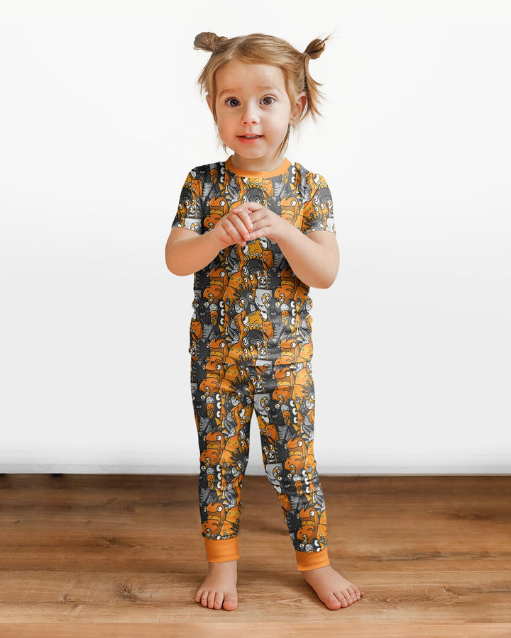 Colorful Doodle Monster Friends Bamboo Two Piece Short Sleeve Pajama Set