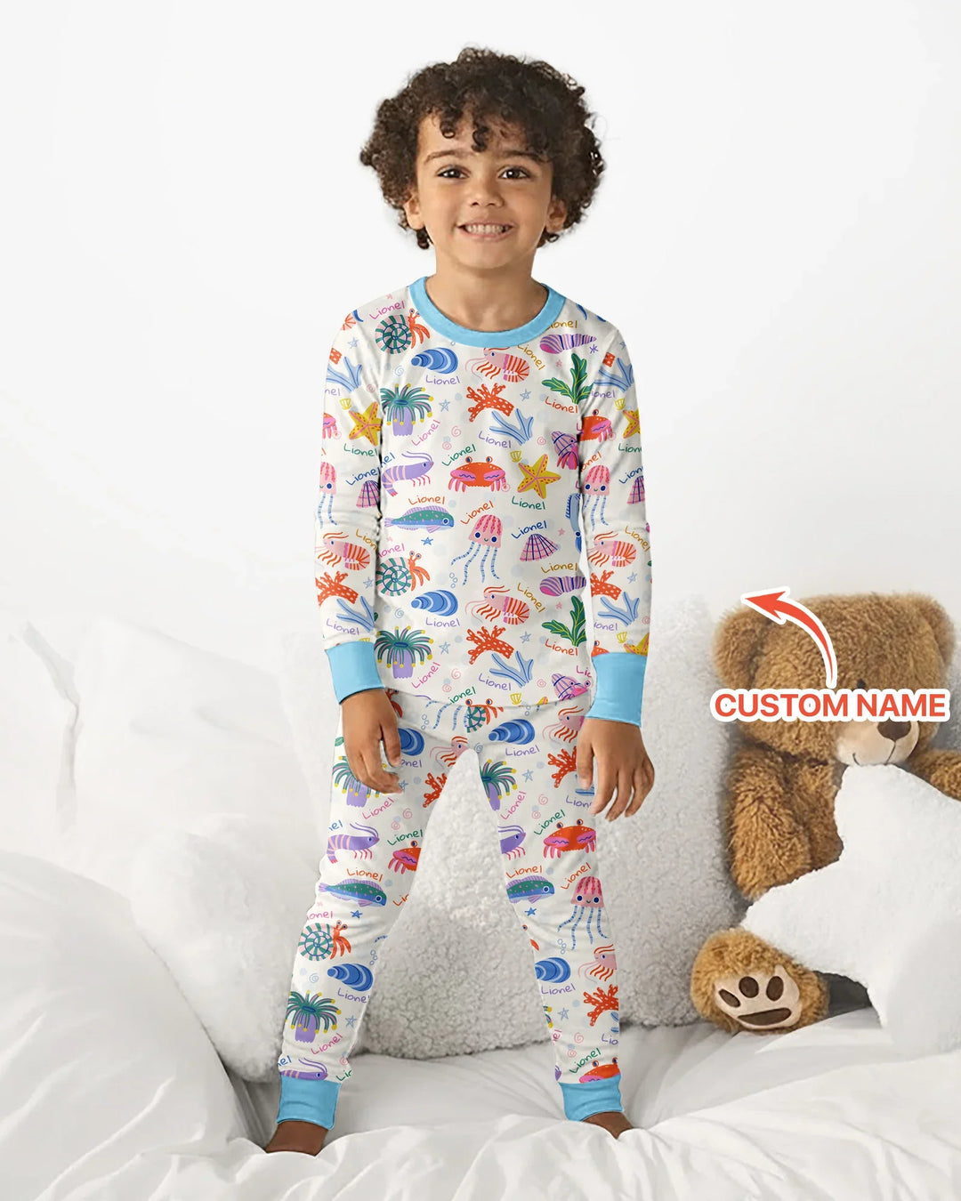 Tide Pool Pals Custom Name Bamboo Two Piece Long Sleeve Pajama Set