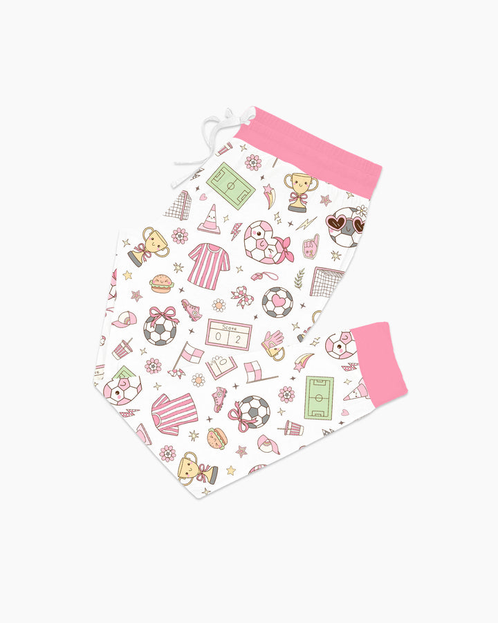 Pink Girly Soccer Coquette Bamboo Women Pajama Set