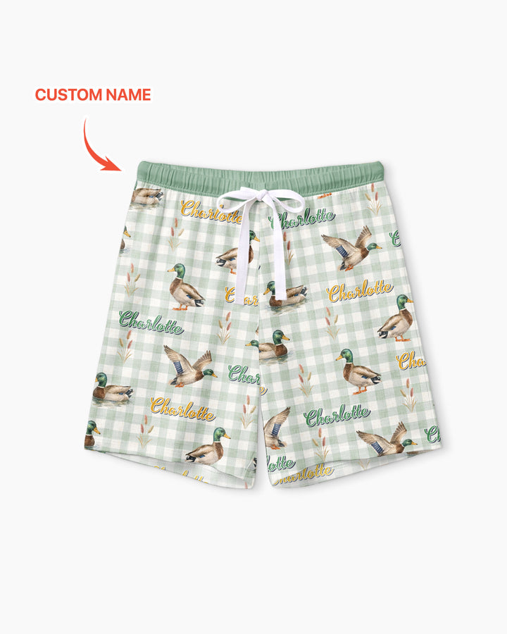 Mallard Duck Custom Name Bamboo Women Short Sleeve Short Pajama Set