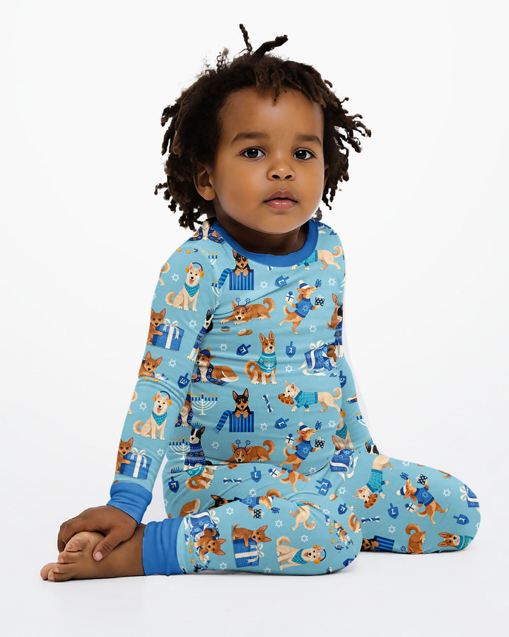 Hannukkah Protected by A Canaan Dog Bamboo Two Piece Long Sleeve Pajama Set