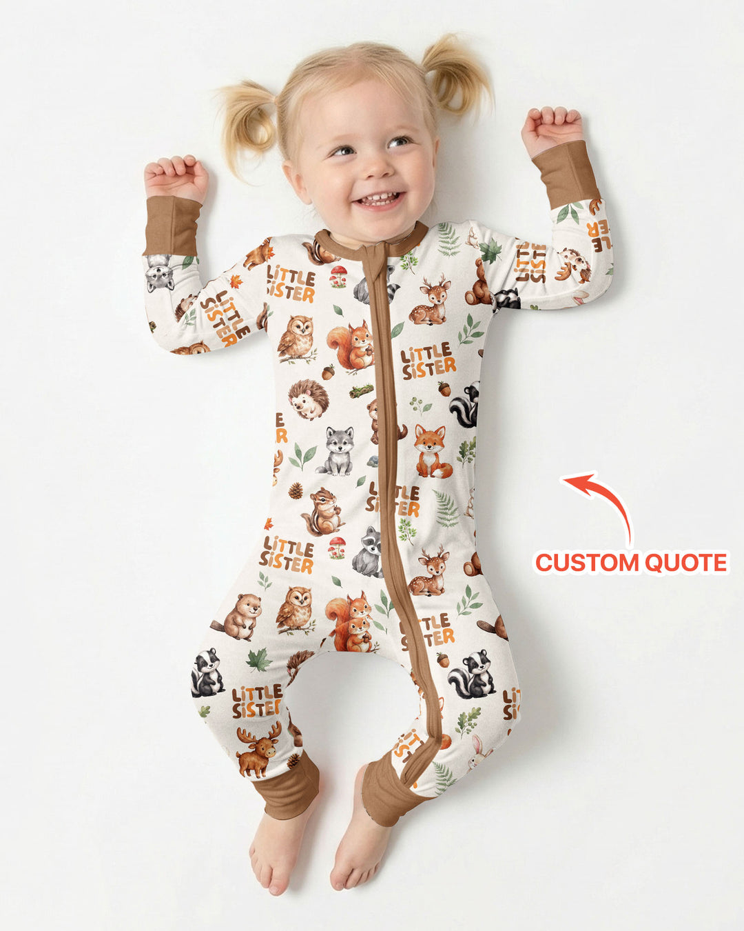 Custom Quote Woodland Animal Matching Sibling Bamboo Convertible Zippy