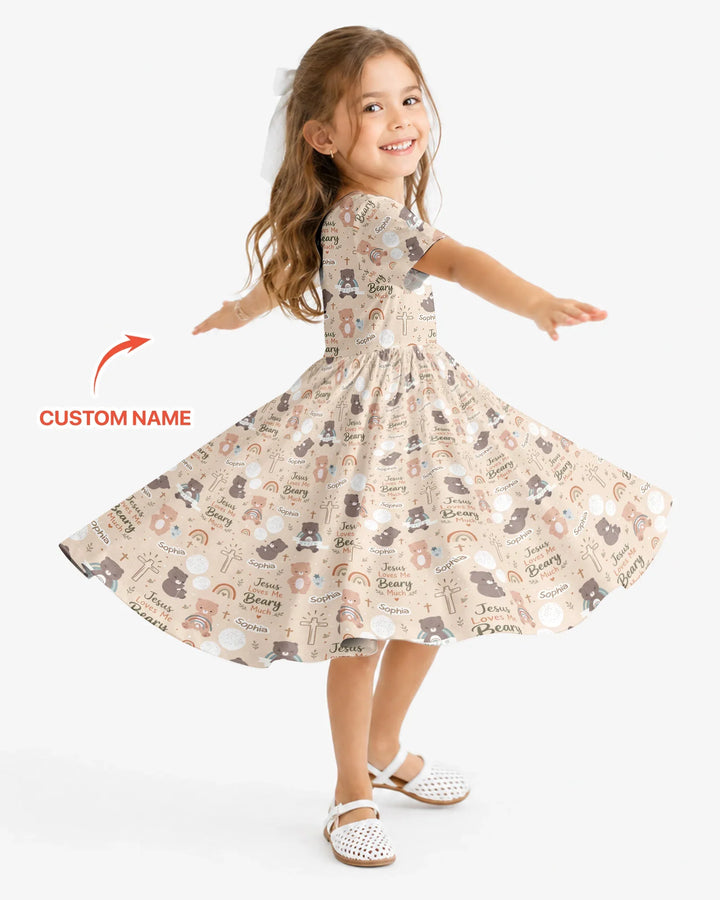 Custom Name Jesus Loves Me Beary Much Bamboo Twirl Dress