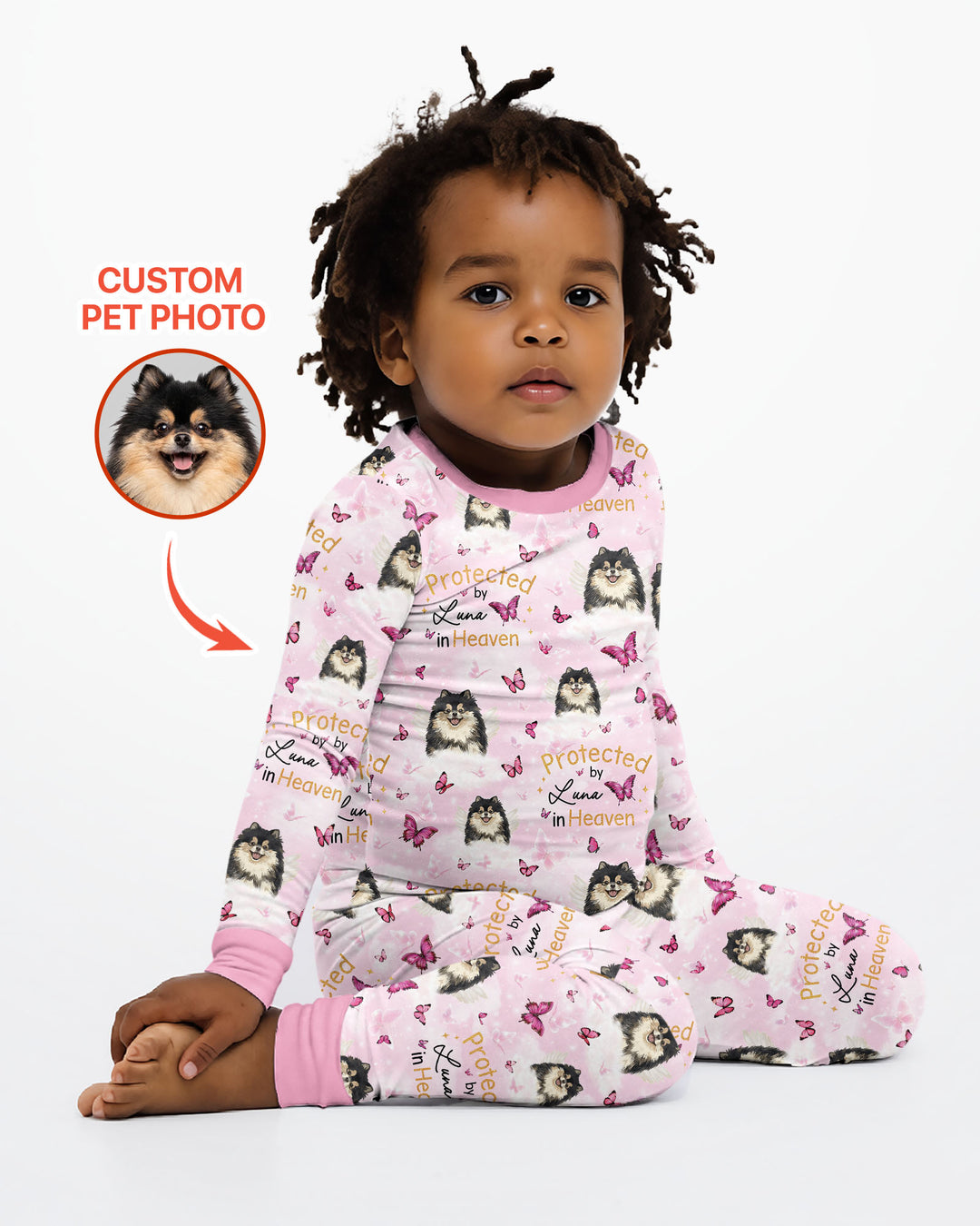 Custom Pet Photo Protected By Heaven Family Matching Bamboo Two Piece Long Sleeve Pajama Set