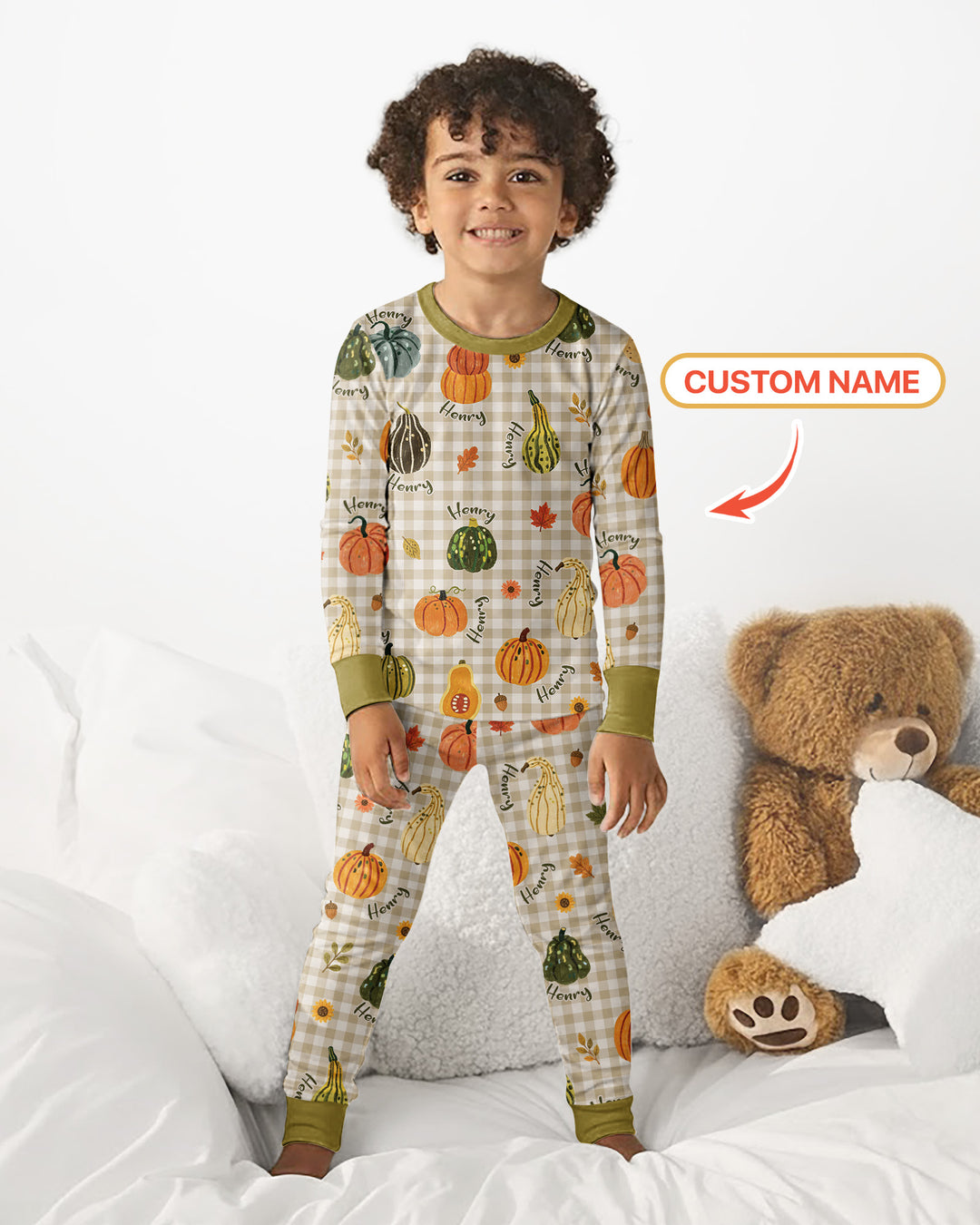 Pumpkin Patch Custom Name Bamboo Two Piece Long Sleeve Pajama Set