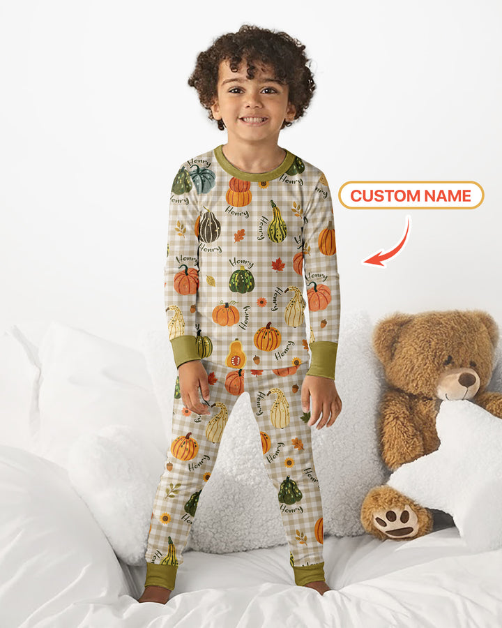 Pumpkin Patch Custom Name Bamboo Two Piece Long Sleeve Pajama Set
