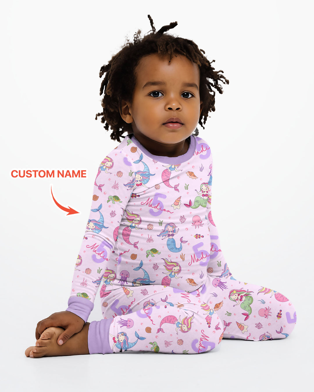Custom Name Birthday Mermaid Bamboo Two Piece Long Sleeve Pajama Set