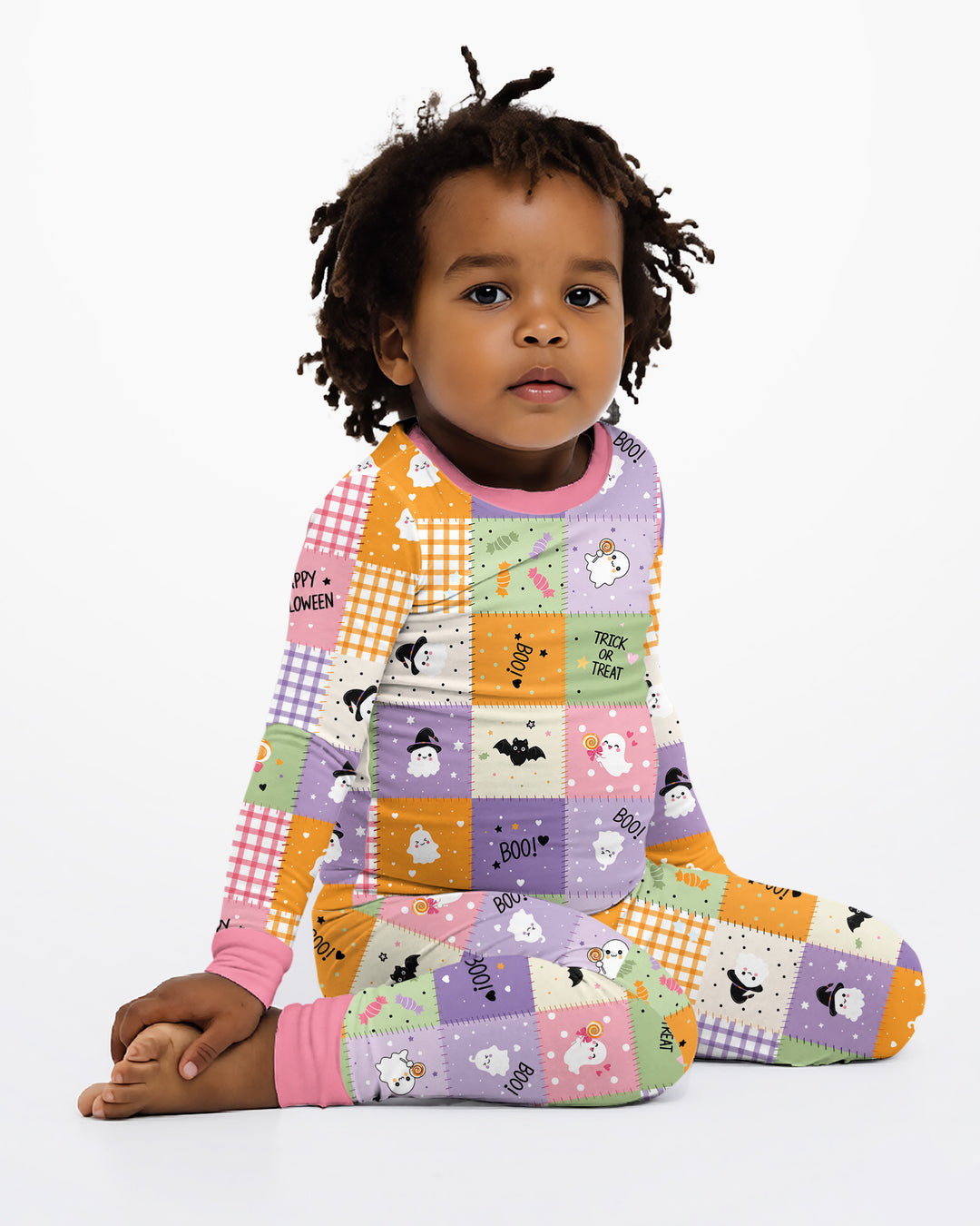 Cute Halloween Patchwork Bamboo Two Piece Long Sleeve Pajama Set