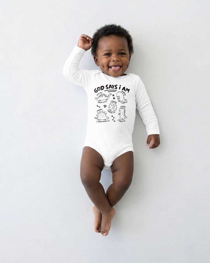 God say i am Dinosaur Bamboo Bodysuit
