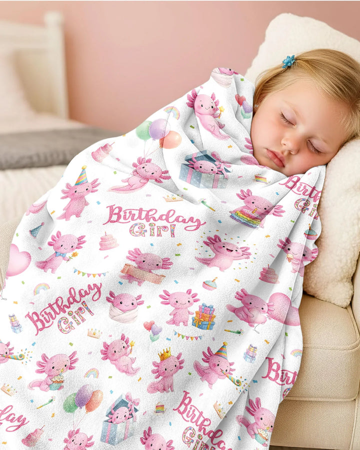 Cute Axolotl Birthday Girl Bamboo Blanket