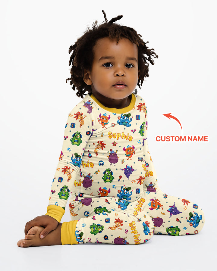 Happy Little Monster Music Band Bamboo Two Piece Long Sleeve Pajama Set