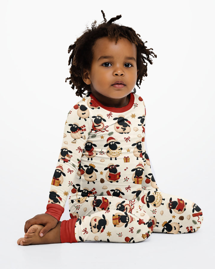 Festive Holiday Sheep Bamboo Two Piece Long Sleeve Pajama Set