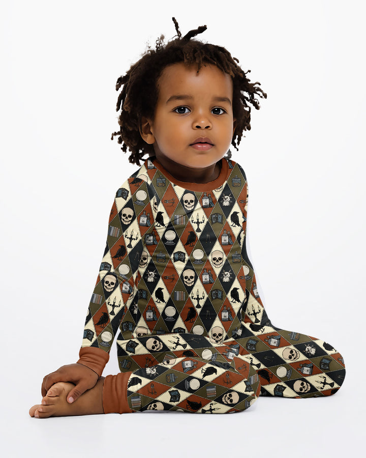 Retro Gothic Halloween Patchwork Bamboo Two Piece Long Sleeve Pajama Set