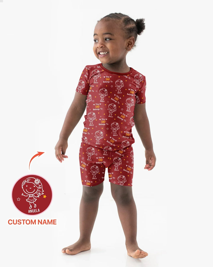 Custom Name This Dad Belongs To Doodle Bamboo Two Piece Short Sleeve Shorts Pajama Set