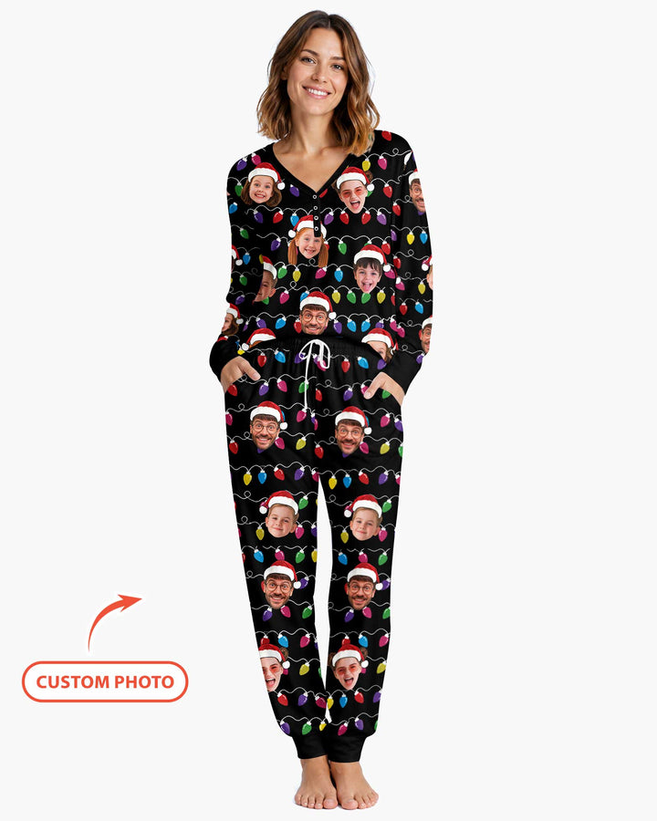Custom Face Christmas Family Silly Xmas Leds Bamboo Women Pajama Set