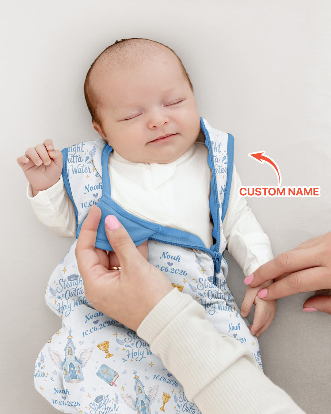 Custom Name Baptism Christening Straight Outta Holy Water Bamboo Sleep Bag