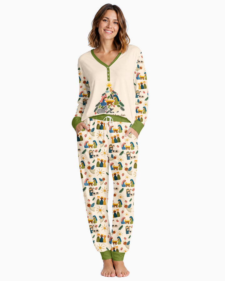 Oh Come, Let Us Adore Him Family Matching Bamboo Women Pajama Set