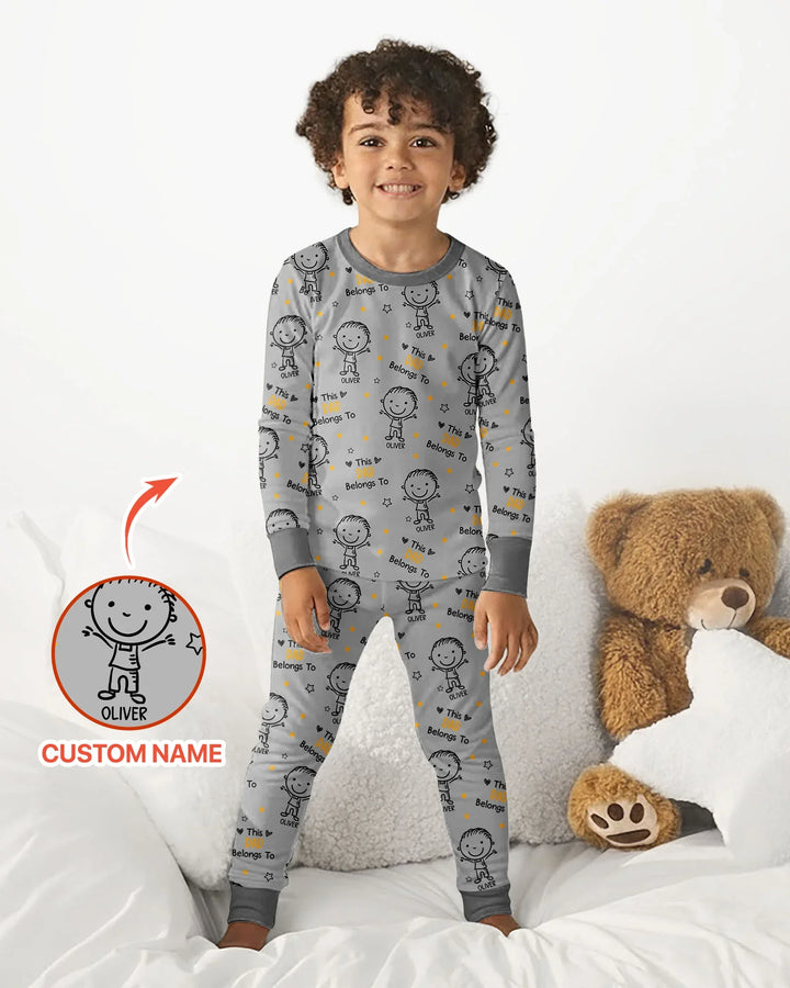 Custom Name This Dad Belongs To Doodle Bamboo Two Piece Long Sleeve Pajama Set