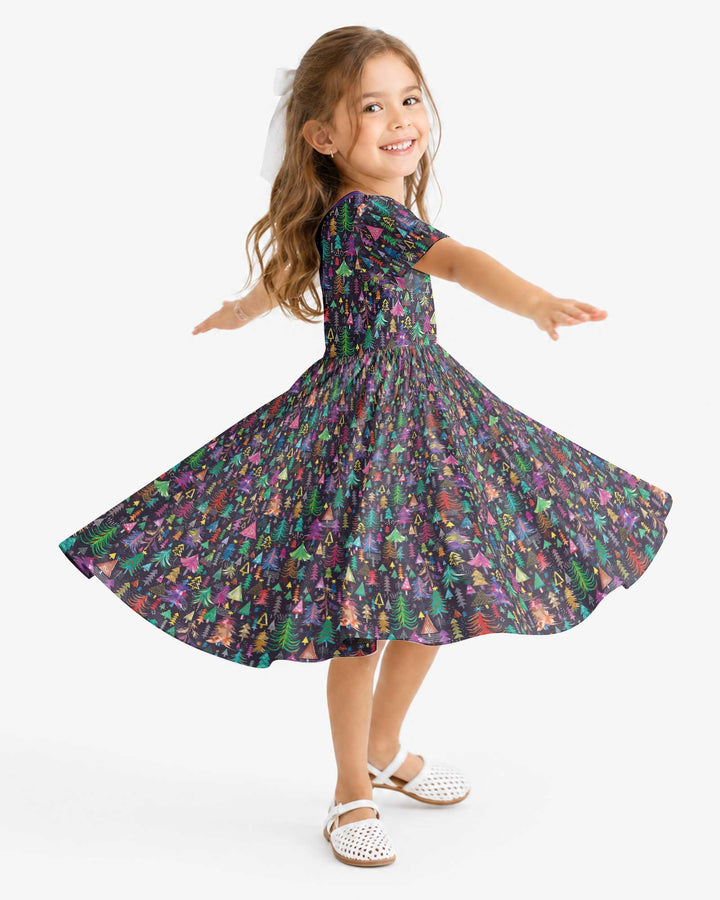 Christmas Holiday Colorful Trees Bamboo Twirl Dress