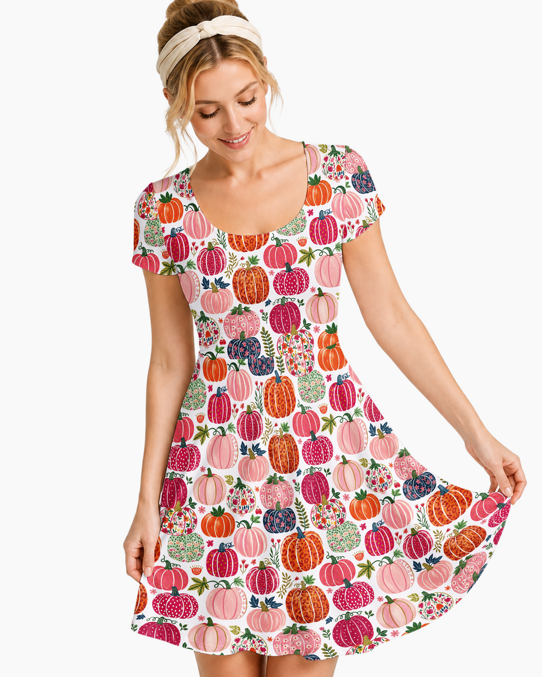 Pumpkin Patch Party Bamboo Women’s Short Sleeve Twirl Dress