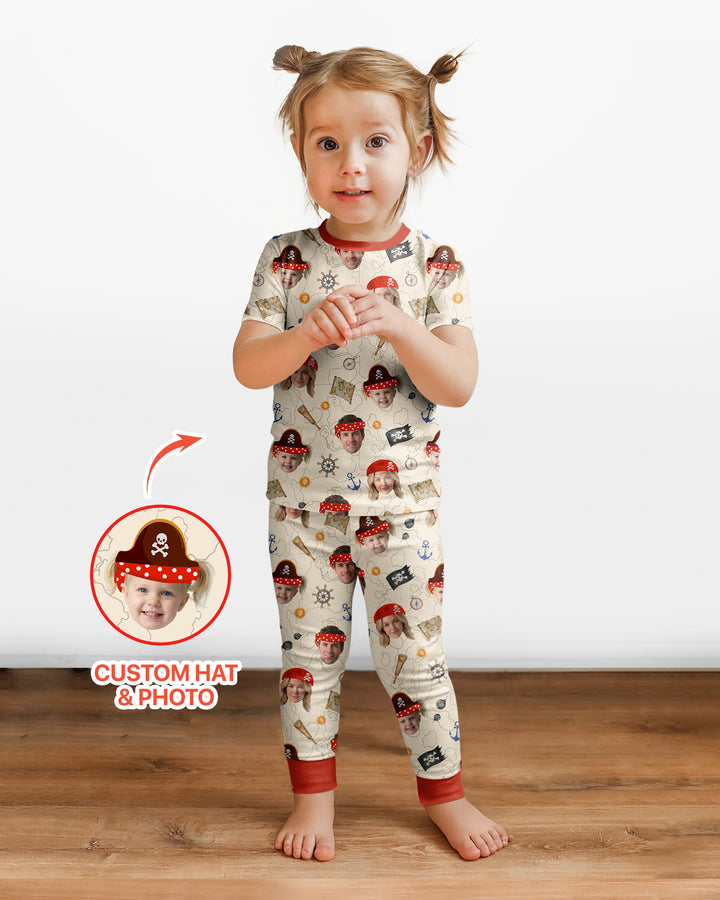 Custom Photo Treasure Map Adventures Family Matching Bamboo Two Piece Short Sleeve Pajama Set