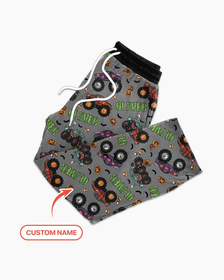 Custom Name Haunted Monster Trucks  Bamboo Men's Pajama Set