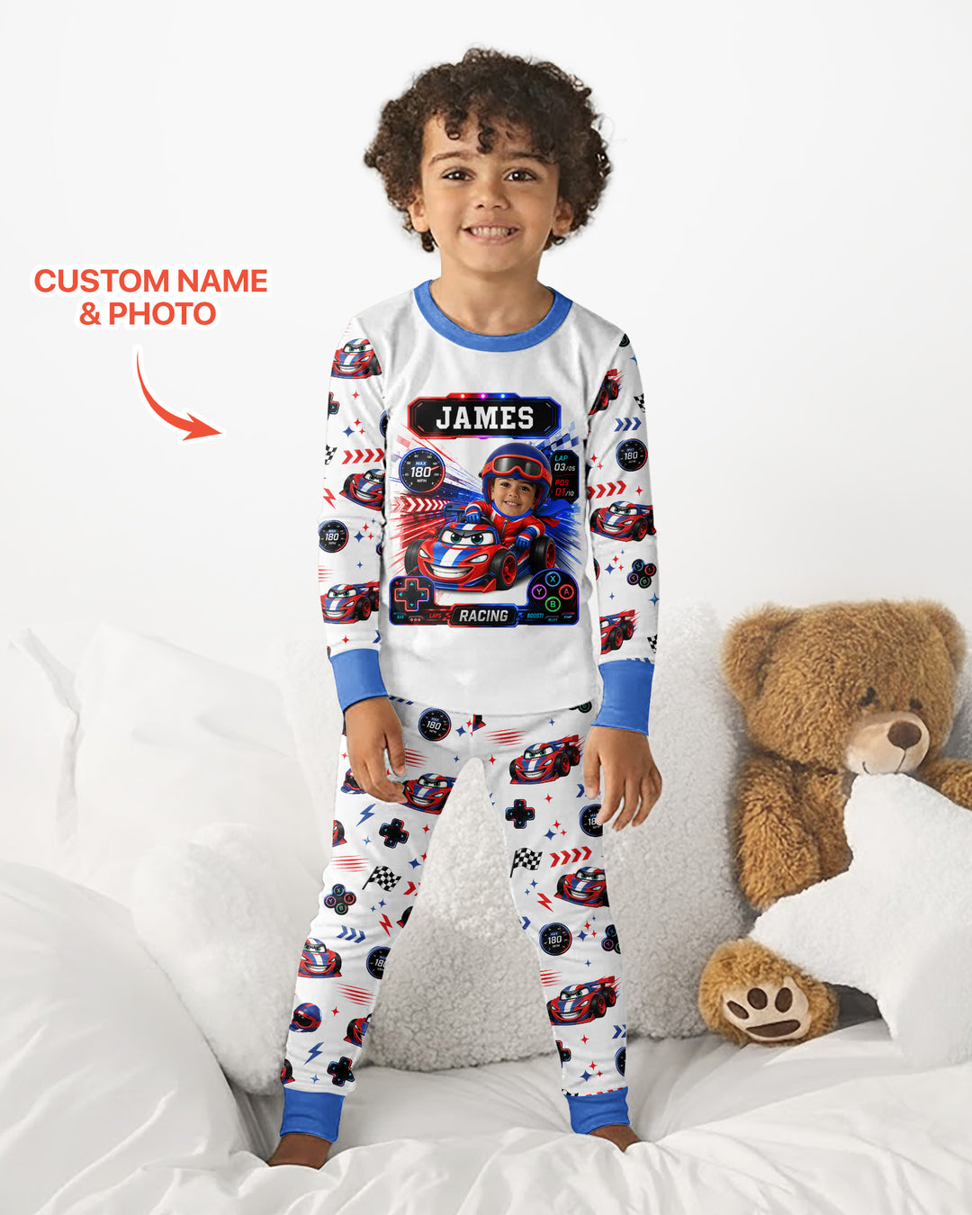 Kids Racing Car Bamboo Two Piece Long Sleeve Pajama Set