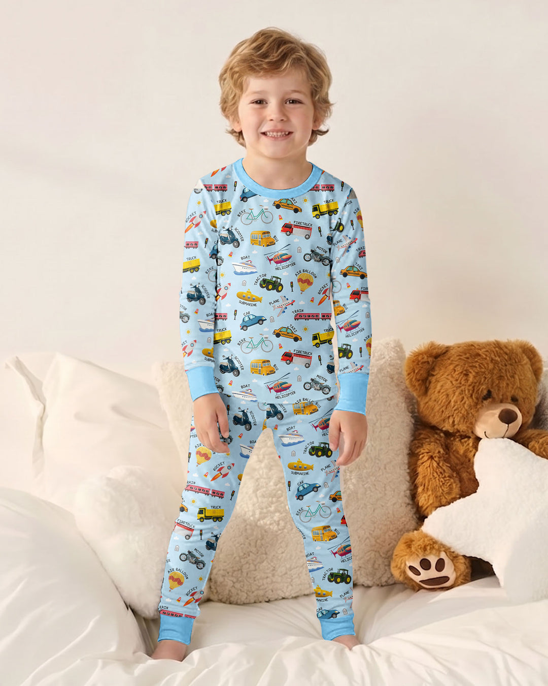 Vehicle Vocabulary Bamboo Two Piece Long Sleeve Pajama Set