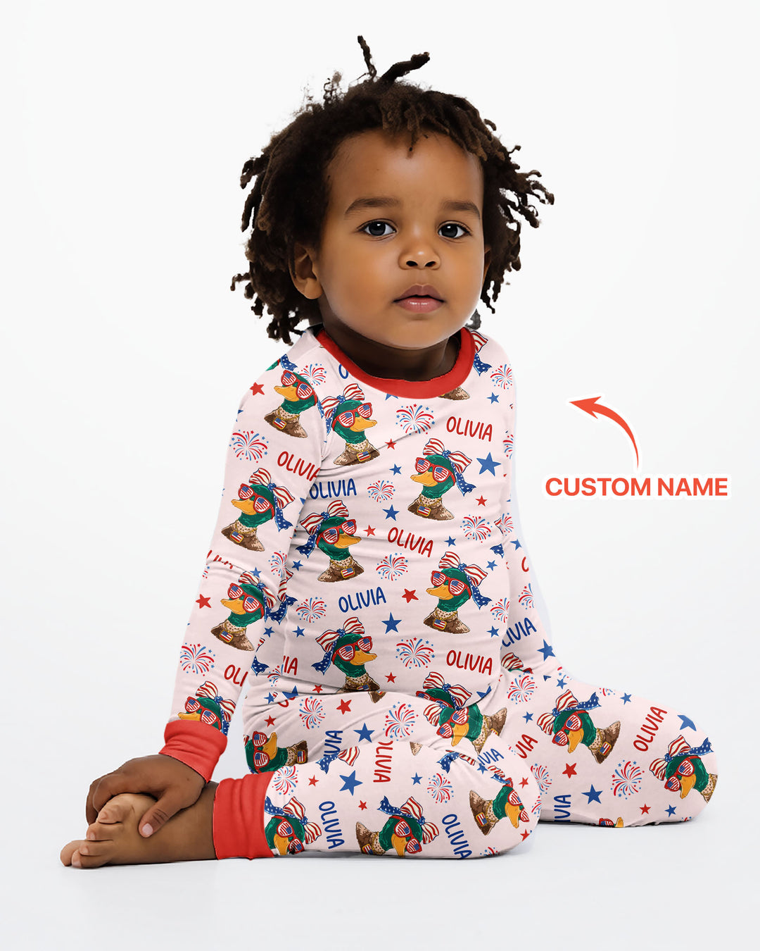 Custom Name Patriotic Mallard Duck Bamboo Two Piece Long Sleeve Pajama Set