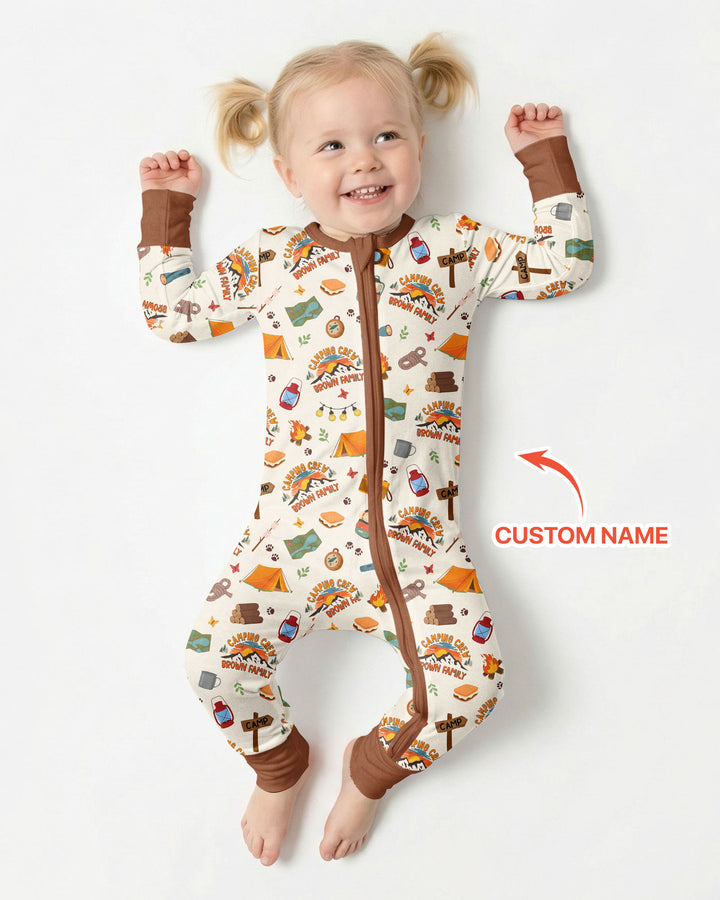 Custom Name Camping Crew Family Matching Bamboo Convertible Zippy