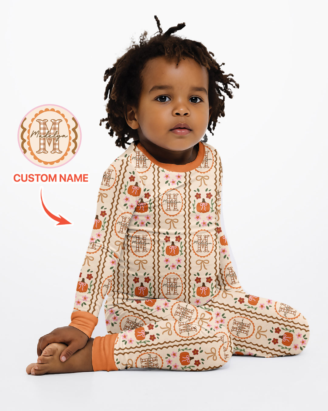 Custom Name Pumpkin Cottage Bamboo Two Piece Long Sleeve Pajama Set