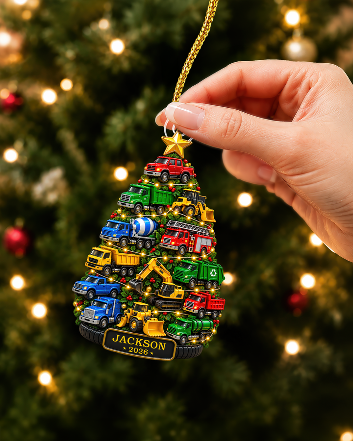 Christmas Construction Vehicles - Personalized Acrylic Ornament