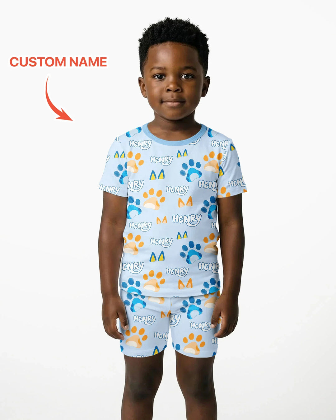 Custom Name Favourite Blue Dog Family Matching Bamboo Two Piece Short Sleeve Shorts Pajama Set