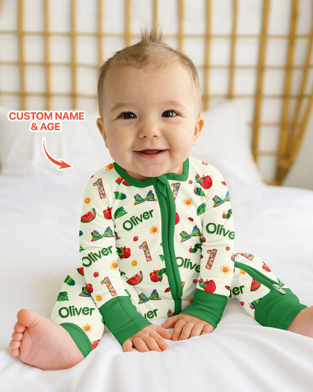 Custom Name and Age Birthday Of Very Hungry Caterpillar Bamboo Convertible Zippy