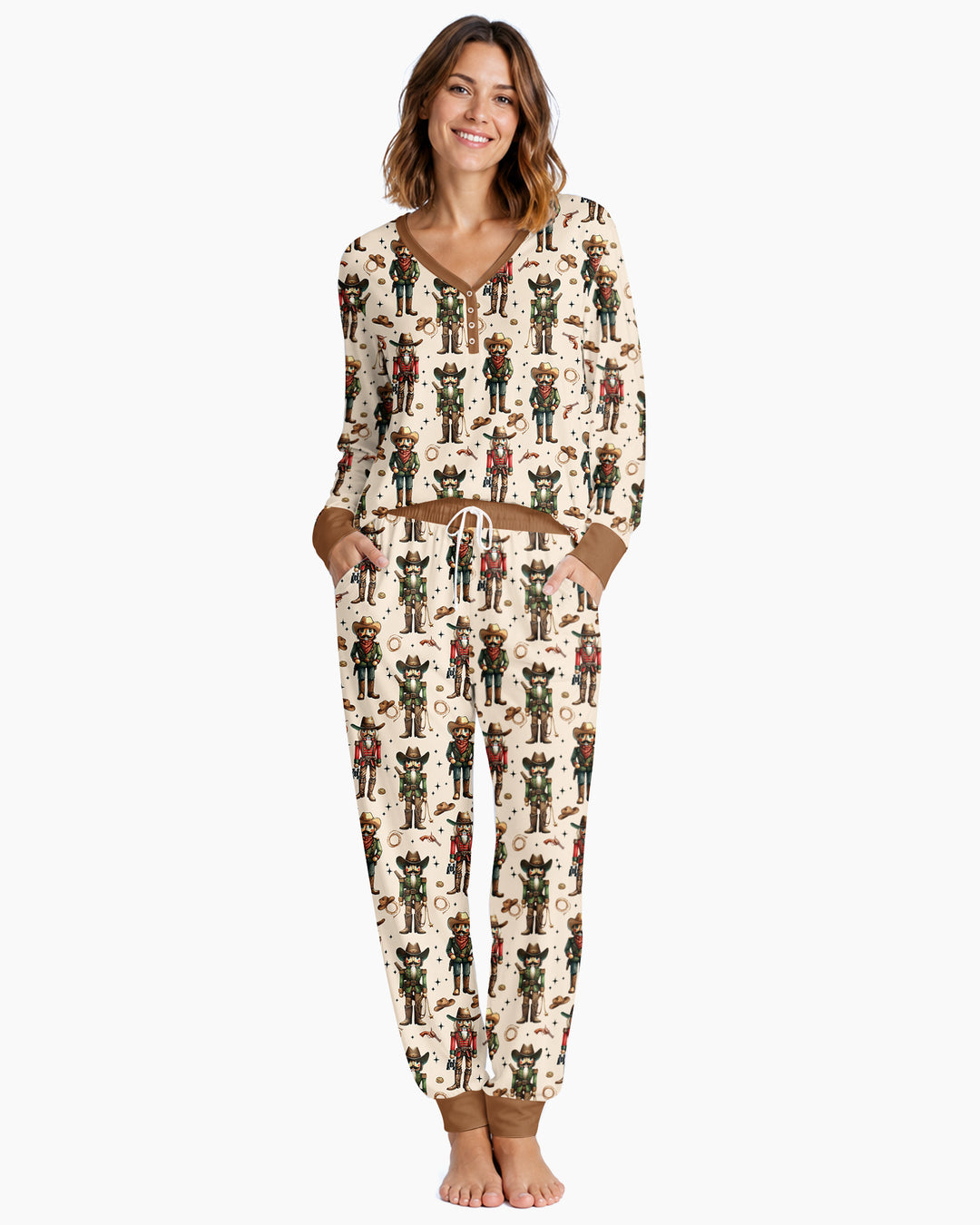 Western Christmas Cowboy Nutcracker Bamboo Women Pajama Set