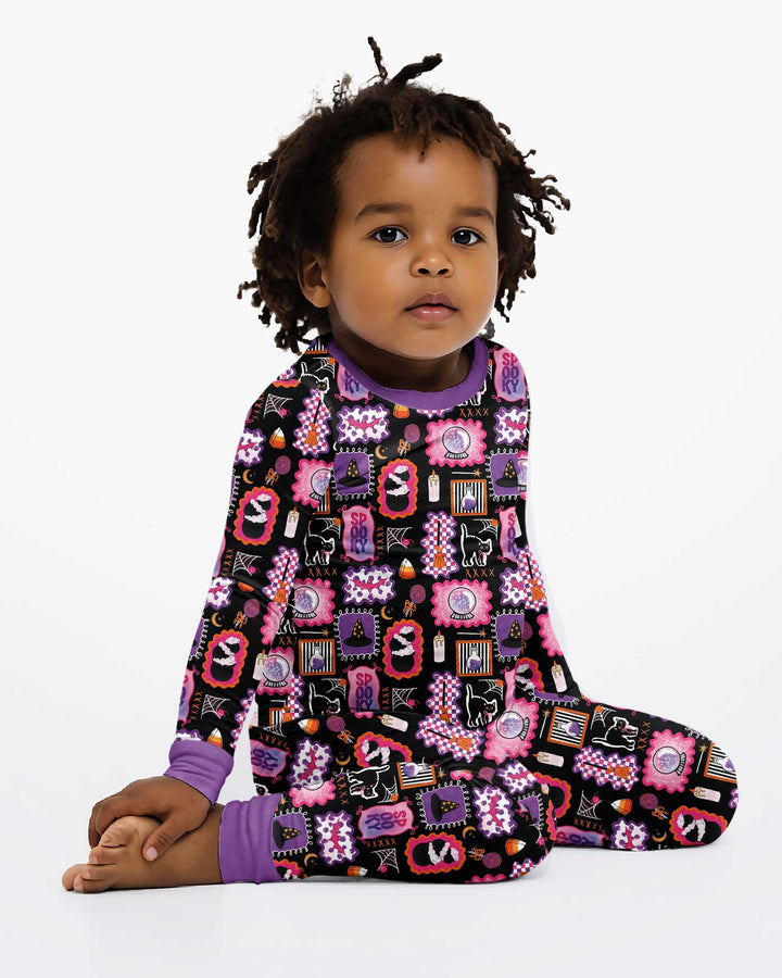 Pink Witchy Halloween Bamboo Two Piece Long Sleeve Pajama Set