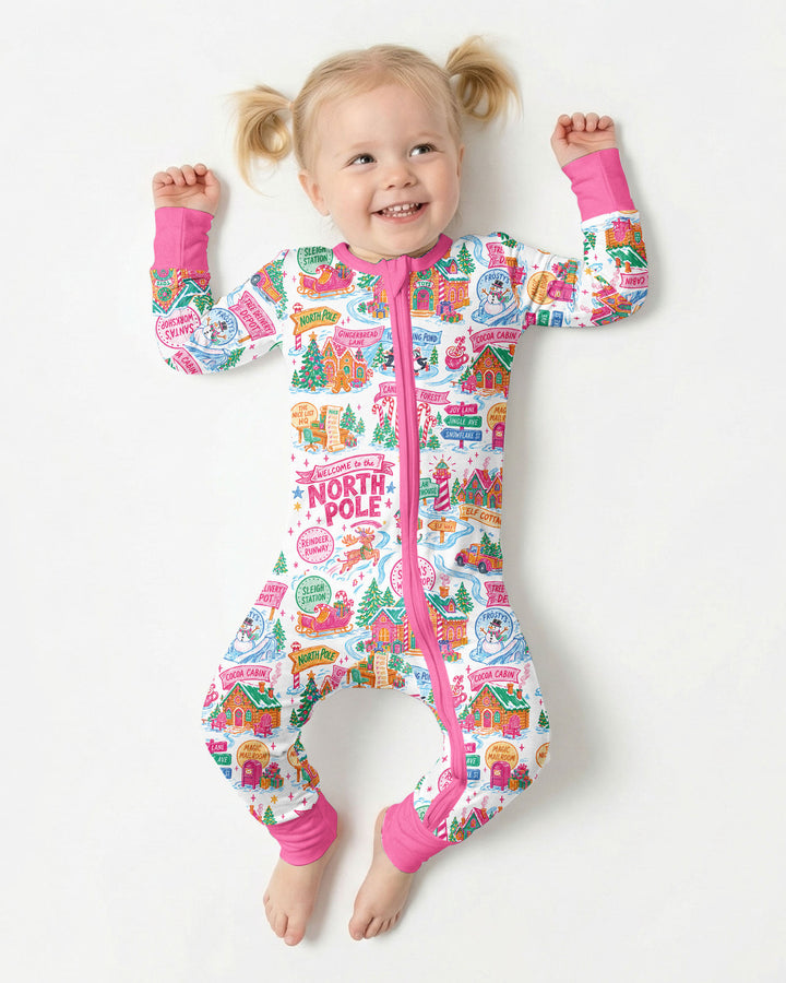 Welcome To North Pole Village Pink Christmas Bamboo Convertible Zippy