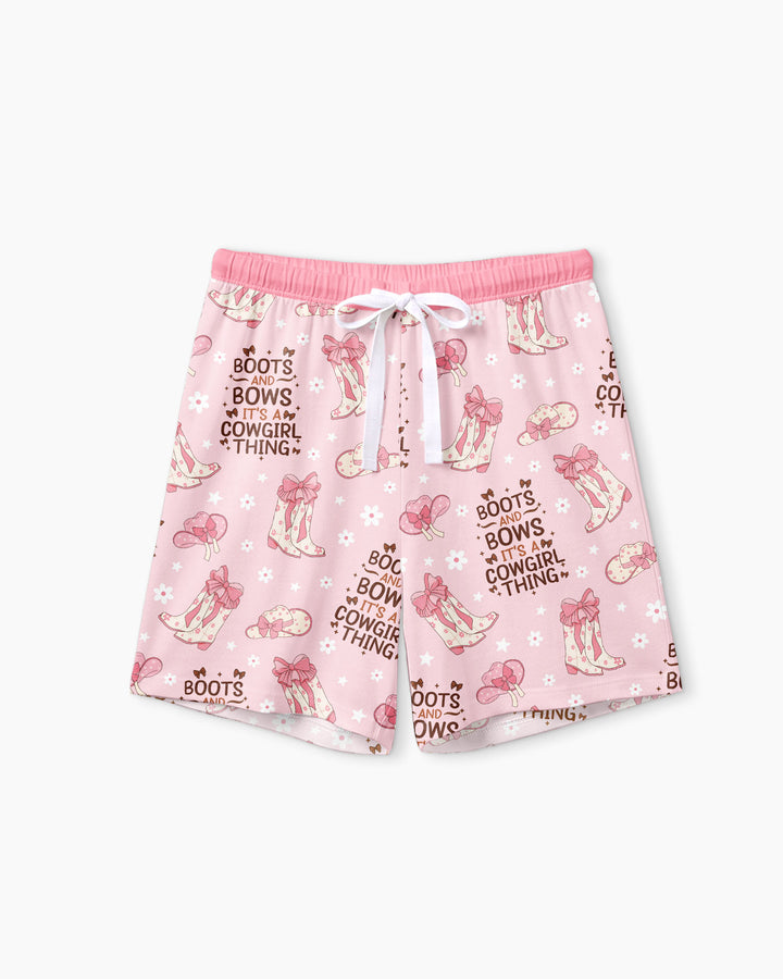 Western Cowgirl Boots And Bows Bamboo Women Short Sleeve Short Pajama Set