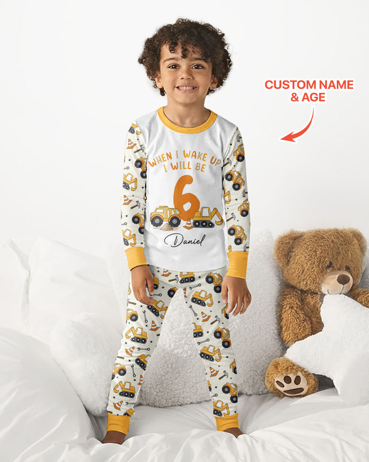 Construction Truck When I Wake Up I Will Be Birthday Bamboo Two Piece Long Sleeve Pajama Set