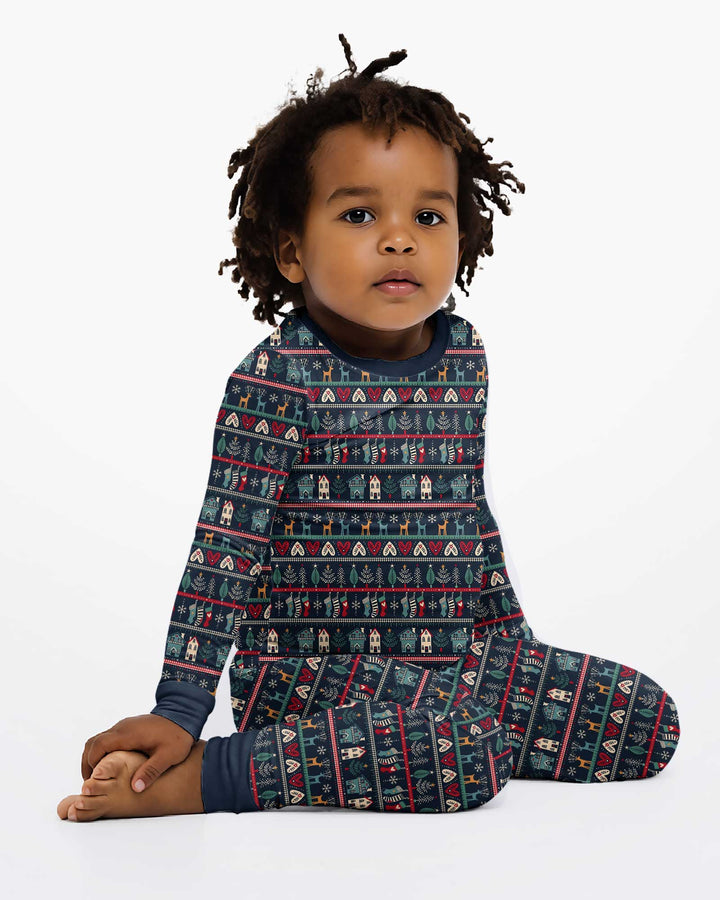 Vintage Nordic Christmas Bamboo Two Piece Long Sleeve Pajama Set