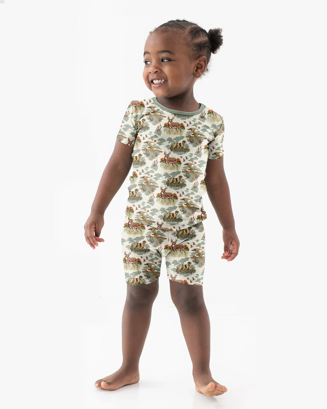 Vintage Hunting Season Daddy& Me Matching Bamboo Two Piece Short Sleeve Shorts Pajama Set