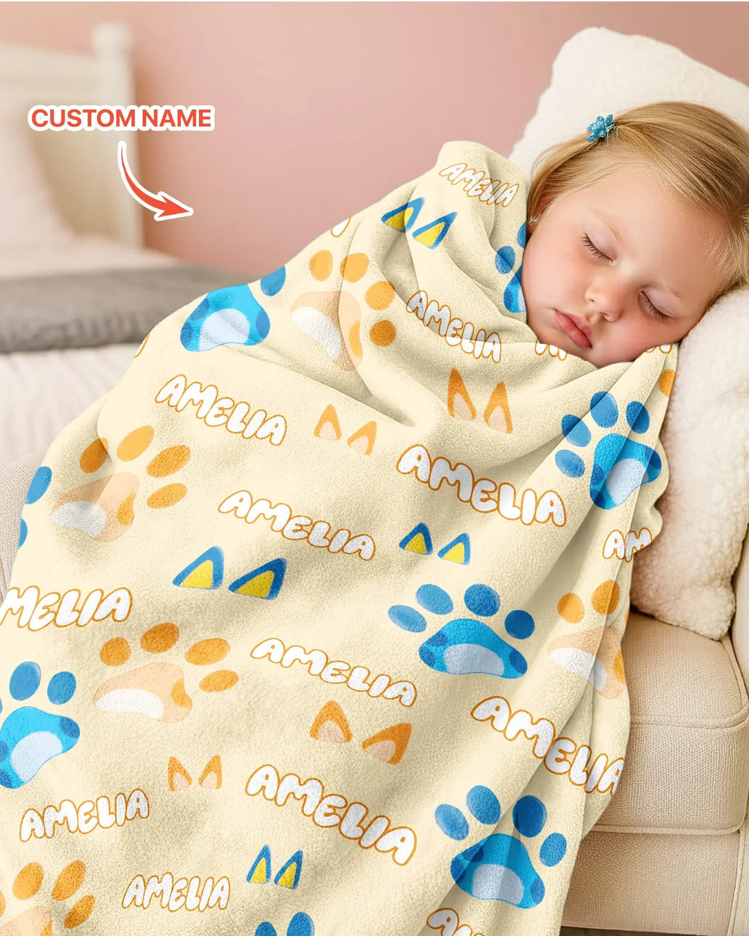 Custom Name Favourite Blue Dog Family Matching Bamboo Blanket