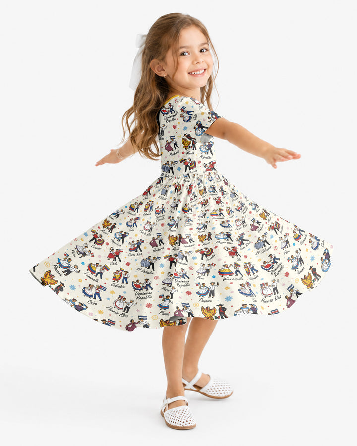Hispanic Traditional Folkloric Dress Bamboo Twirl Dress
