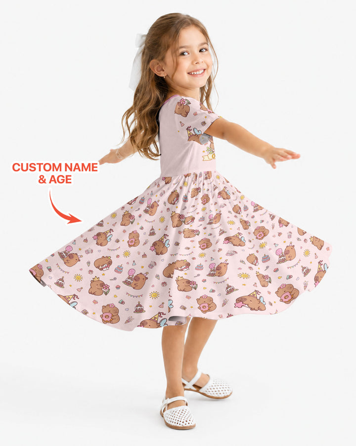 Personalized Capy Birthday Girl Bamboo Twirl Dress