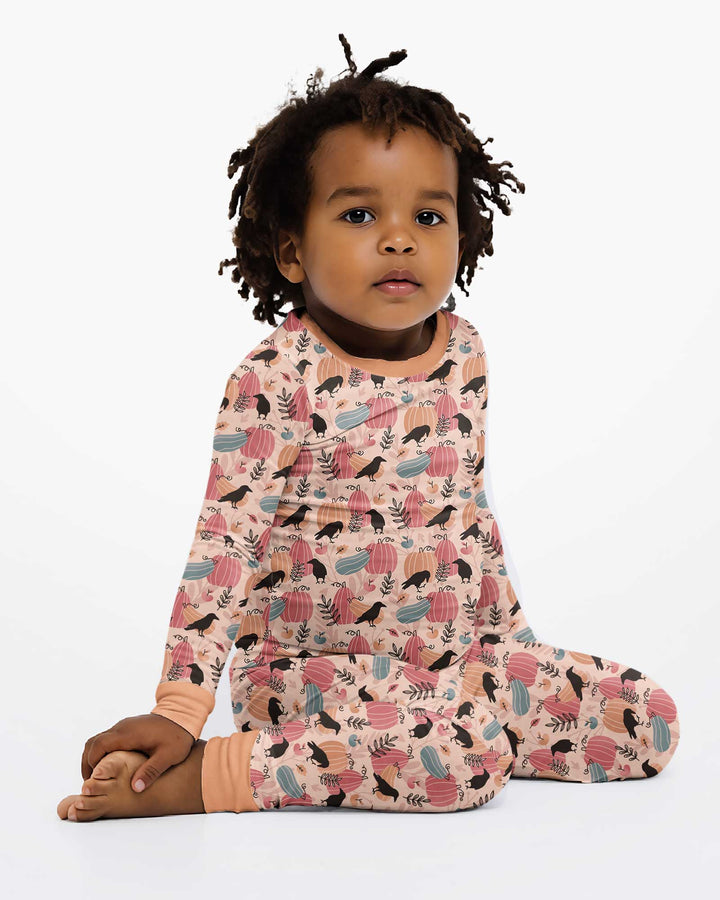 Pastel Pumpkin Patch Bamboo Two Piece Long Sleeve Pajama Set