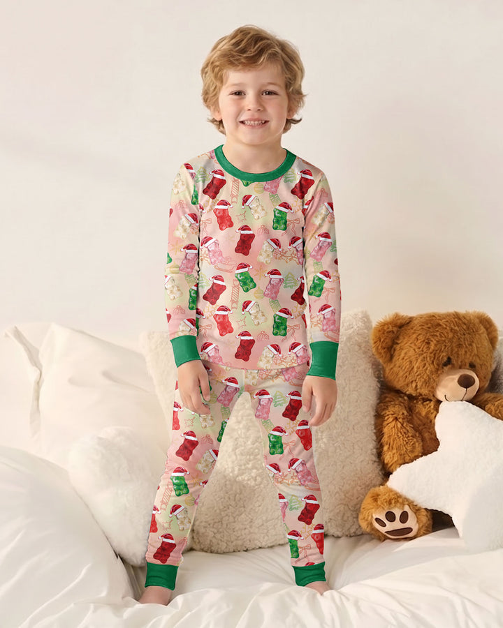Gummy Bear Santa Christmas Bamboo Two Piece Long Sleeve Pajama Set