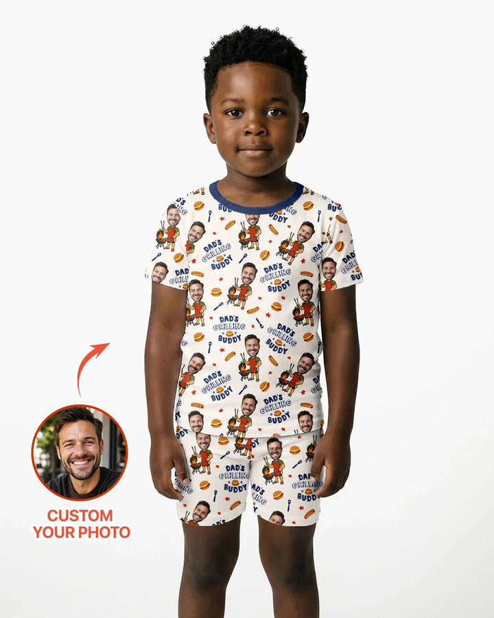 Custom Photo Dad's Grilling Buddy Family Matching Bamboo Two Piece Short Sleeve Shorts Pajama Set