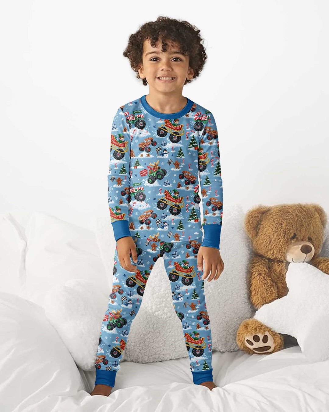 Holiday Monster Truck Bamboo Two Piece Long Sleeve Pajama Set